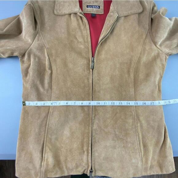 GUESS Vintage Y2K Camel Tan Suede Zippered Jacket Red Lining - Picture 14 of 15